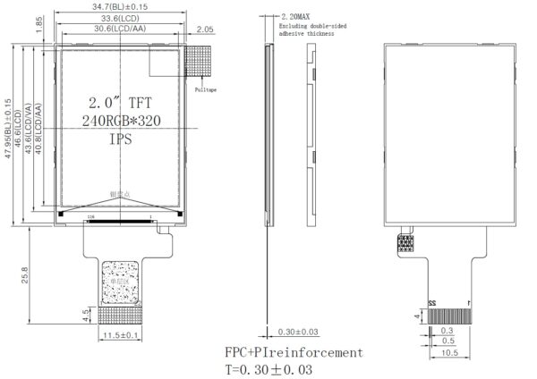 2.0'' TFT Display 240x320 with Smart Touch Screen, ST7789V Controller, MCU Interface datasheet