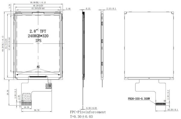 2.8'' TFT LCD Touch Screen 240x320, SPI Interface, JD9852 Controller datasheet