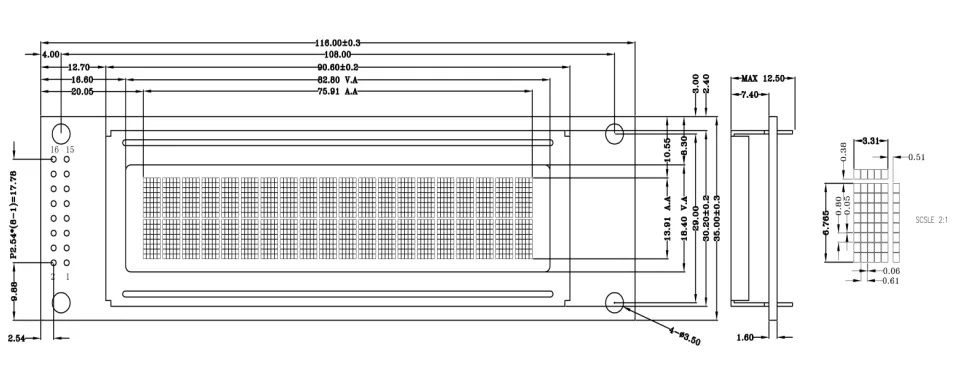 20x2 LCD Display Arduino Module Supplier datasheet drawing