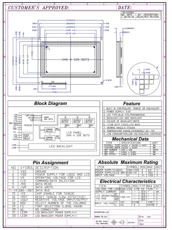 240x128 Graphic LCD Arduino Display Module datasheet