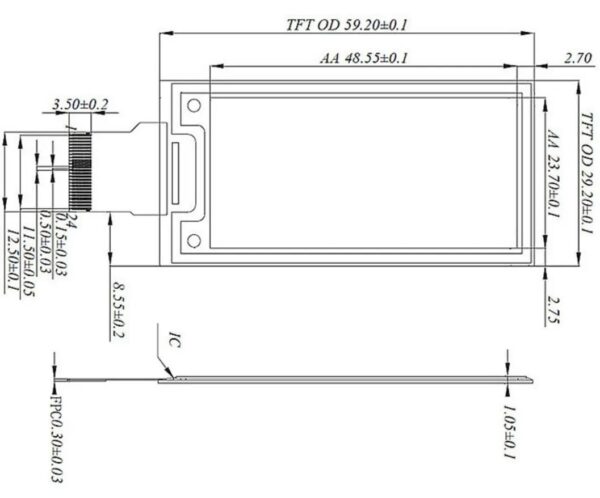 2.13 inch E-Ink Display, 250×122, SPI Interface drawing